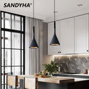 SANDYHA Modern Led Pendant Lights Black White Kitchen Fixtures Bedroom Table Dining Room Hanging Lamp Lampshade Home Chandelier