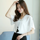 New Spring Fashion Chiffon Women Shirt Blouse Short Sleeve Plus Size Women's Clothing Loose Bow Neck Women's Tops Blusas D560 50
