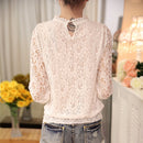 2022 Fashion Summer White Lace Women's Clothing Long Sleeve Chiffon Women Shirts Blouses Blusas Black Women's Tops Blouse 51C