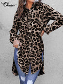 Tunics Women Shirts Celmia  Summer Vintage Leopard Print 2022 Long Blouses Elegant Long Sleeves Office Tops Casual Loose Blusas
