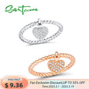 SANTUZZA Silver Ring For Women 925 Sterling Silver Heart Female Rings Rose Gold Color Cubic Zirconia Ring Set  Fashion Jewelry
