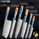 XITUO Kitchen Knives-Set Damascus Steel VG10 Chef Knife Cleaver Paring Bread Knife Blue Resin and Color Wood Handle 1-7PCS set