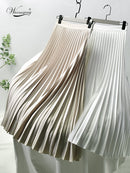 Brand Designer Women Spring Autumn Elegant Chic Solid Pleated Skirt High Waist Luxury Fashion With Elastic Female C-035