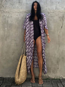 2022 Bikini Cover-ups Black Retro Striped Self Belted Women Summer Clothing Kimono Dress Beach Wear Swim Suit Cover Up Q1225