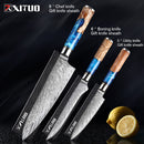 XITUO Kitchen Knives-Set Damascus Steel VG10 Chef Knife Cleaver Paring Bread Knife Blue Resin and Color Wood Handle 1-7PCS set