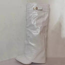Ins Hot Spring Winter Great Quality Crocodile Print Upper Shoes Booty Knee High Pointy Toe Over-lay Side Zip Women Boots 43