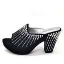 Italian Designer Women Shoes Chunky Sandals Platform Shoes Wedding Dress Pumps High Heel Bling Bling Female Square Heel Mules