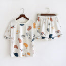 Women's 100% cotton short-sleeved shorts in summer pajamas cartoon summer sports and leisure two-piece suits can be worn out