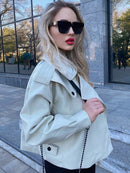 Ailegogo 2022秋冬新款女士皮革钱包夹克机车皮衣女Modis外套女Veste Cuir De Couro