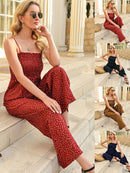 Women Polka Dot Jumpsuit High Waist Rompers Boho Yellow Spaghetti Strap Wide Leg Pant One Piece Overalls Female Summer Jumpsuits