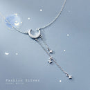 TrustDavis Genuine 925 Sterling Silver  Moon Tassel Star Pendant Short Necklace For Women Wedding S925 Necklace Jewelry DA1027