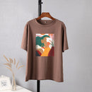 Hirsionsan Aesthetic Printed T Shirts Women 2021 New Soft Vintage Loose Tees Abstract Graphic Cotton Tshirts Summer Casual Tops