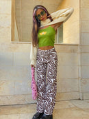 Y2K Zebra Print Straight Pants Capris Women Harajuku Baggy High Waist Casual Vintage Korean Style Streetwear Female 2020Iamhotty