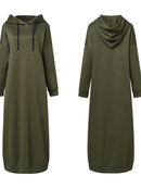 Women's Sweatshirt Dress 2022 Stylish Hoodies Long Sleeve Maxi Dress Female Casual Solid Hooded Vestidos Robe