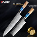 XITUO Kitchen Knives-Set Damascus Steel VG10 Chef Knife Cleaver Paring Bread Knife Blue Resin and Color Wood Handle 1-7PCS set