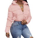 Cotton Coat Fashion Drawstring Slim-Fitting Women's Stand Collar Solid Color Long Sleeve Patchwork Zipper Short Jacket Parka