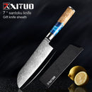 XITUO Kitchen Knives-Set Damascus Steel VG10 Chef Knife Cleaver Paring Bread Knife Blue Resin and Color Wood Handle 1-7PCS set