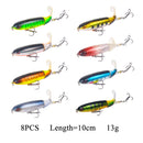 8个装Whopper Plopper 10厘米/14厘米浮水路亚饵人造硬饵摇摆器旋转尾巴渔具3D眼