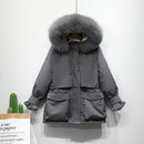 Fitaylor Winter Jacket Women Large Natural Fox Fur White Duck Down Coat Thick Parkas Warm Sash Tie Up Zipper Down Snow Outerwear