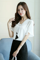 New Spring Fashion Chiffon Women Shirt Blouse Short Sleeve Plus Size Women's Clothing Loose Bow Neck Women's Tops Blusas D560 50