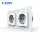 Livolo EU Standard Wall Power Socket, 4colors Crystal Glass Panel, Manufacturer of 16A Wall Outlet, C7C2EU-11/12/13/15