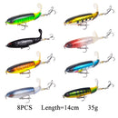 8个装Whopper Plopper 10厘米/14厘米浮水路亚饵人造硬饵摇摆器旋转尾巴渔具3D眼