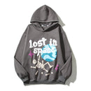 Retro Hip Hop Skull Letter Graffiti Fleece Hooded Hoodies for Men and Women High Street Loose Casual Pullover Sweatshirts