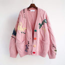 Letter Embroidery Loose Sweaters Women Winter Women Coat Cardigan Preppy Style Clothes Y2K Sweet Girl Casual Knit Sweater Top