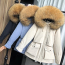 Fitaylor Winter Jacket Women Large Natural Fox Fur White Duck Down Coat Thick Parkas Warm Sash Tie Up Zipper Down Snow Outerwear