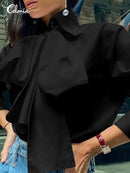 Celmia Elegant White Shirts 2022 Fashion Women Bow Tie Long Sleeve Tops Casual Party Blouse Summer Tunic Solid Blusas Femininas