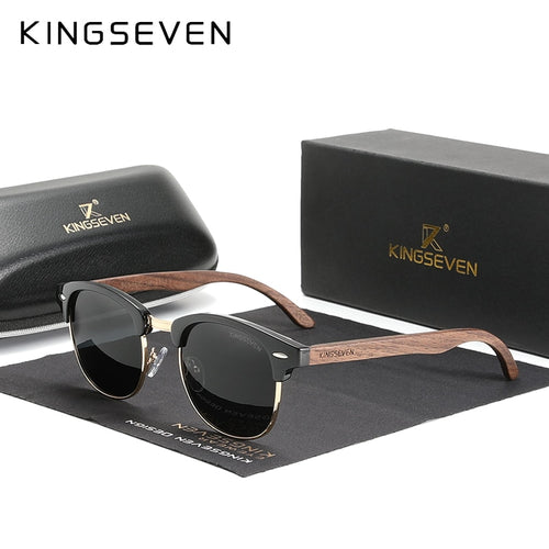 KINGSEVEN 手工制作 2022 黑胡桃木太阳镜 男士偏光 UV400 防护 半框复古眼镜 女士 Oculos
