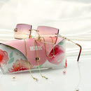 HBK Fashion Rimless Sunglasses Women TOP QUALITY Trendy Small Rectangle Sun Glasses Summer Style UV Gold Brown Shades for men