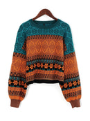 Chritmas Sweaters For Women Retro Chic Splicing Color Hoodies Young Girls Winter Crop Tops Knitted Short Female Sweater