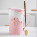 FSILE Marble Pattern Cup Gold Rim Mug Gift Box Set Coffee Cup  Couple Women Cup Flamingo Cup Ceramic with Hand Ceremony