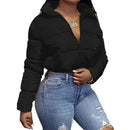Cotton Coat Fashion Drawstring Slim-Fitting Women's Stand Collar Solid Color Long Sleeve Patchwork Zipper Short Jacket Parka