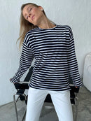 Bornladies Summer Short Sleeve Striped T-Shirts Women Knitted Basic Casual Tops Female Cozy Loose Cotton Tee 2023 Harajuku Shirt