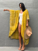 2022 Bikini Cover-ups Black Retro Striped Self Belted Women Summer Clothing Kimono Dress Beach Wear Swim Suit Cover Up Q1225