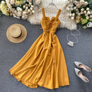 FMFSSOM 2022 Summer V-neck Sexy Open Back Red Dress Women Knee-length Bohemian Style  Solid Spaghetti Strap Party Clothing