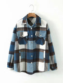 Autumn Winter Plaid Jackets Wool Blend Coat Fashion Button Thick Vintage Casual Office Warm Overshirt Ladies Outwear Chic Tops