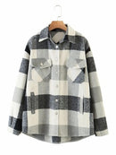 Autumn Winter Plaid Jackets Wool Blend Coat Fashion Button Thick Vintage Casual Office Warm Overshirt Ladies Outwear Chic Tops