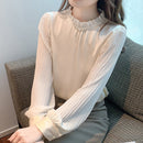 2023时尚雪纺女衬衫新款长袖女装钉珠宽松OL衬衫女性上衣Blusas 25649
