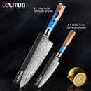 XITUO Kitchen Knives-Set Damascus Steel VG10 Chef Knife Cleaver Paring Bread Knife Blue Resin and Color Wood Handle 1-7PCS set
