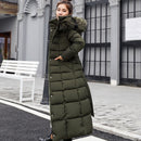 2022 new winter jacket women's warm fashion bow belt fox fur collar coat long dress women's thick coat