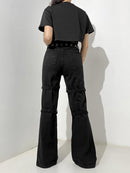 InsGoth Y2K Punk Skull Print Black Buckle Pants Harajuku High Waist Big Pocket Trousers Goth Mall Grunge Cargo Pants Techwear