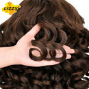 Short Hair Afro Curly Wig With Bangs Loose Synthetic Cosplay Fluffy Shoulder Length Natural Wigs For Black Women Dark Brown 14"