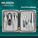 MR.GREEN Manicure Set With Morandi Grey Top-Grade Full Grain Cow Leather Packaging Nail Clipper Kits Perfect Gift Friends Family
