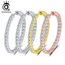 ORSA JEWELS 2019银色高度抛光圈形耳环镶嵌AAA奥地利锆石，适合婚庆派对首饰OE137