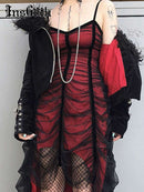 InsGoth Retro Sexy V Neck Black Dress Goth Aesthetic High Waist Party Dress Grunge Spaghetti Straps Backless Lady Party Outfits