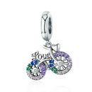 BISAER 100% 925 Sterling Silver Mountain Bike Charm Beads Transportation Pendant Fit DIY Making Bracelet Necklace Jewelry EFC384