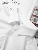 Bclout Casual Crop Top Women Blouses Fashion Turn Down Collar White Shirt Flare Sleeve Blouse Female Autumn Sexy Tops Woman 2022